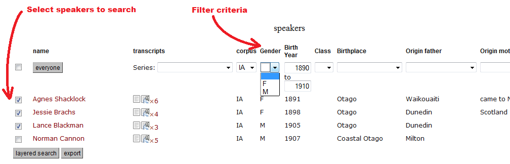 Filter speakers by their attributes